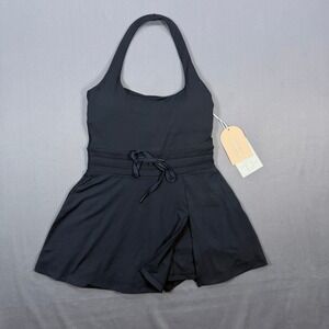 Blogilates Womens XS Black Recycled Polyester Game Set Match Active Halter Dress